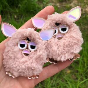 Rose Pink Furry Furby Earrings, Laser Cut Acrylic, Plastic Jewelry image 2
