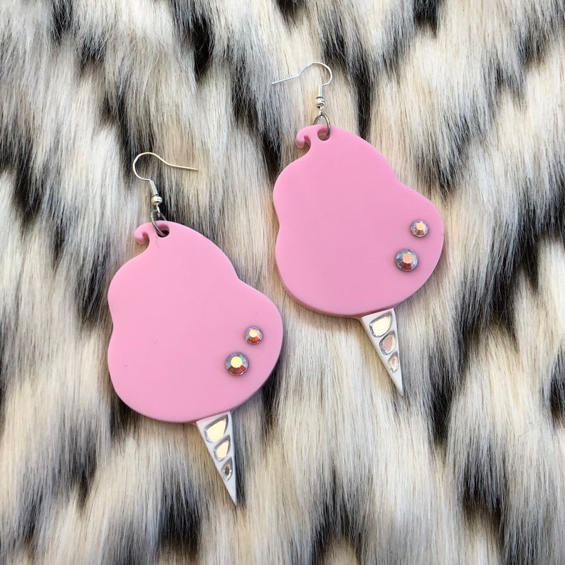 Pink Cotton Candy Earrings Laser Cut Acrylic Plastic Jewelry Etsy