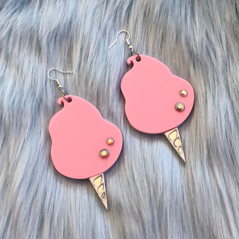 Pink Cotton Candy Earrings Laser Cut Acrylic Plastic Jewelry Etsy