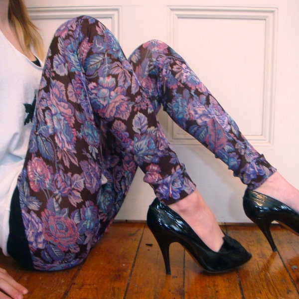 Purple and Black Floral Leggings