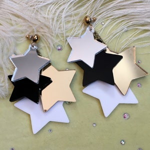 Precious Metal Dangling Stars Earrings, Laser Cut Acrylic, Plastic Jewelry image 2