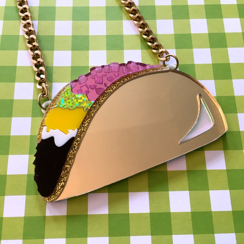Taco Large Food Mirrored, Laser Cut Acrylic, Plastic Jewelry image 4