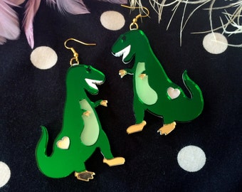 T-Rex, Tyrannosaurus Rex Dinosaur Earrings, Laser Cut Acrylic, Plastic Jewelry