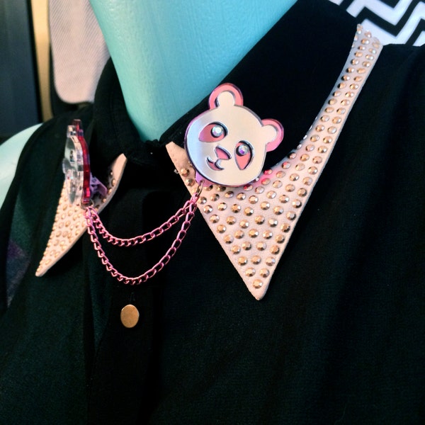 Pink and Silver Mirror Panda Collar Clip