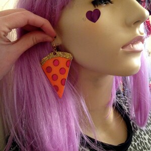 Pizza with Glitter Crust Large Food Earrings, Laser Cut Acrylic, Plastic Jewelry image 5