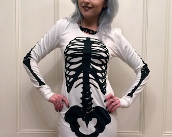 Black on White Skeleton, Halloween Costume, Handmade Dress MADE TO ORDER