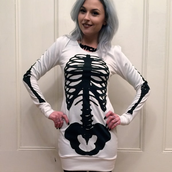 Black on White Skeleton, Halloween Costume, Handmade Dress MADE TO ORDER