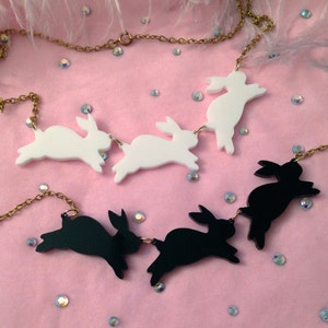 Opaque Acrylic Bouncing Bunnies Necklace in Black or White