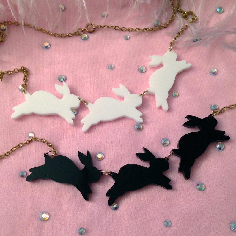 Opaque Acrylic Bouncing Bunnies Necklace in Black or White image 1