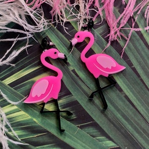 Pink Flamingo Earrings, Laser Cut Acrylic, Plastic Jewelry