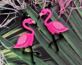 Pink Flamingo Earrings, Laser Cut Acrylic, Plastic Jewelry