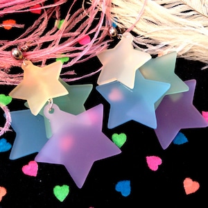 Rainbow Pastel Dangling Stars Earrings, Laser Cut Acrylic, Plastic Jewelry image 1