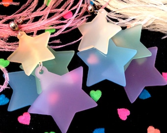 Rainbow Pastel Dangling Stars Earrings, Laser Cut Acrylic, Plastic Jewelry