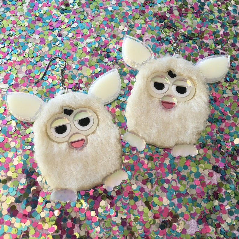 Furry Furby Earrings, Laser Cut Acrylic, Plastic Jewelry image 2