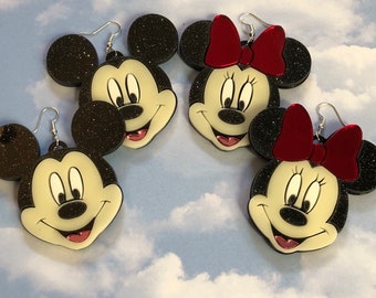 Mickey and Minnie Earrings, Laser Cut Acrylic, Plastic Jewelry