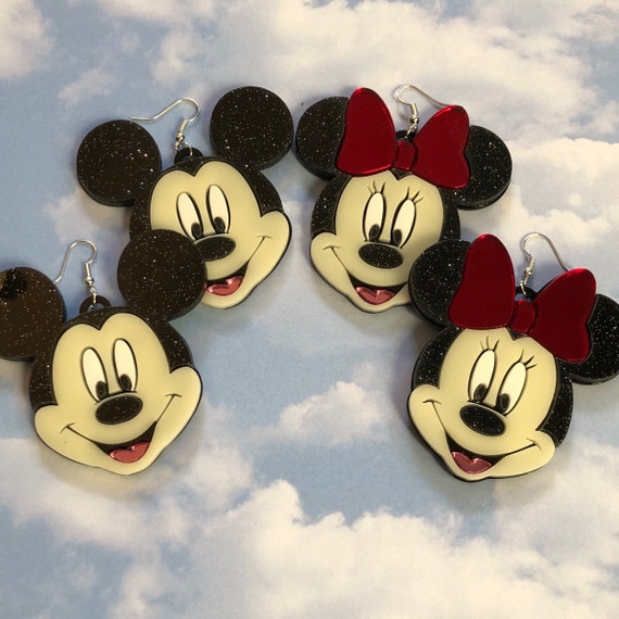 Mickey and Minnie Earrings, Laser Cut Acrylic, Plastic Jewelry