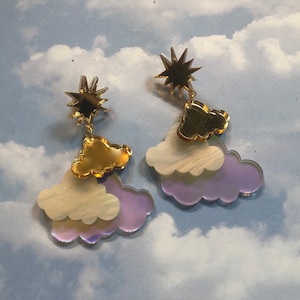 Multi Color Cloud Earrings, Laser Cut Acrylic, Plastic Jewelry
