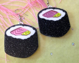 Sushi Rolle Laser cut Acryl Ohrringe