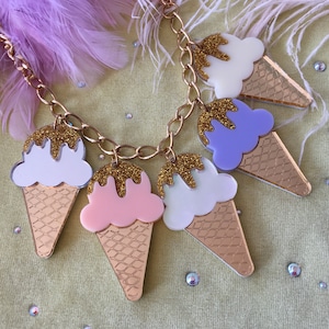 Pastel Ice Cream Cone Laser Cut Arcylic Charm Necklace