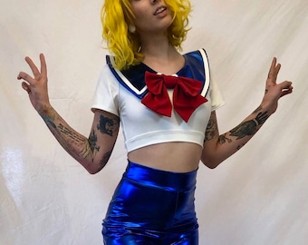 Sailor Moon, fantasia de Halloween, macacão feito à mão de duas peças FEITO SOB ENCOMENDA