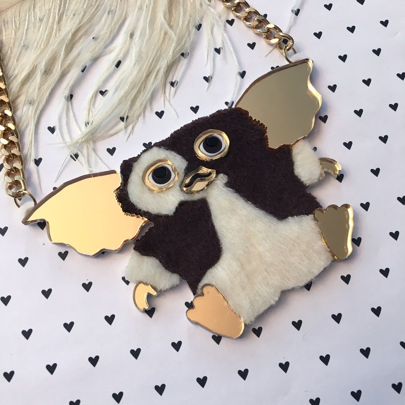 Gizmo The Gremlin Fur 3D Necklace, Laser Cut Acrylic, Plastic Jewelry image 3