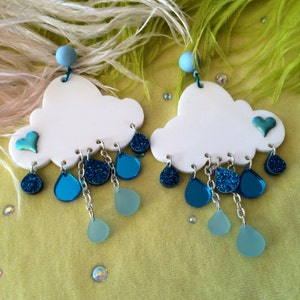 Rain Cloud Earrings, Laser Cut Acrylic, Plastic Jewelry image 2
