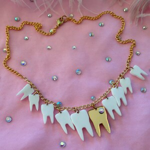Sweet Tooth Necklace, Teeth, Gold tooth, Laser Cut Acrylic, Plastic Jewelry image 3