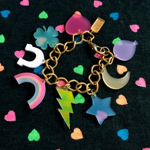 Pastel Lucky Charms Charm Bracelet, Laser Cut Acrylic, Plastic Jewelry image 1