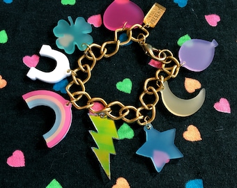 Pastel Lucky Charms Charm Bracelet, Laser Cut Acrylic, Plastic Jewelry