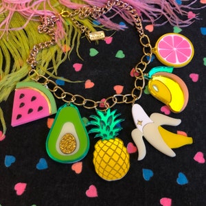 Fruit Food Acrylic Charms Necklace, Laser Cut Acrylic, Plastic Jewelry