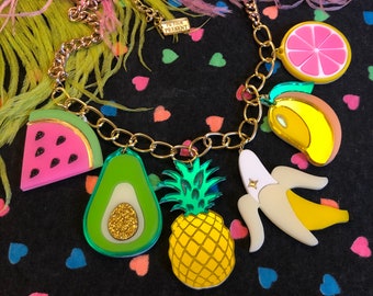 Fruit Food Acrylic Charms Necklace, Laser Cut Acrylic, Plastic Jewelry