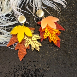 Autumn Fall Leaves Earrings, Laser Cut Acrylic, Plastic Jewelry