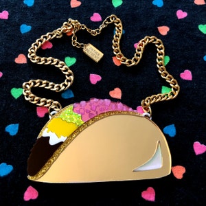 Taco Large Food Mirrored, Laser Cut Acrylic, Plastic Jewelry image 3