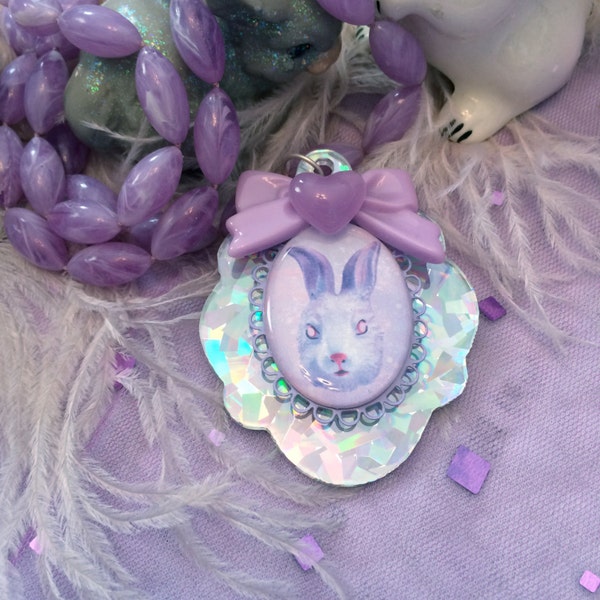 Bunny Head Large Cameo Beaded Necklace