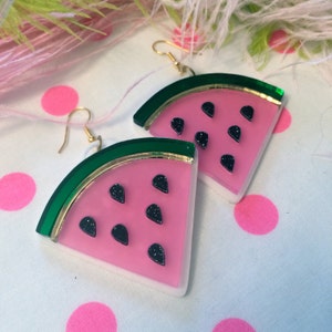 Watermelon Slice Acrylic Laser Cut Earrings image 3