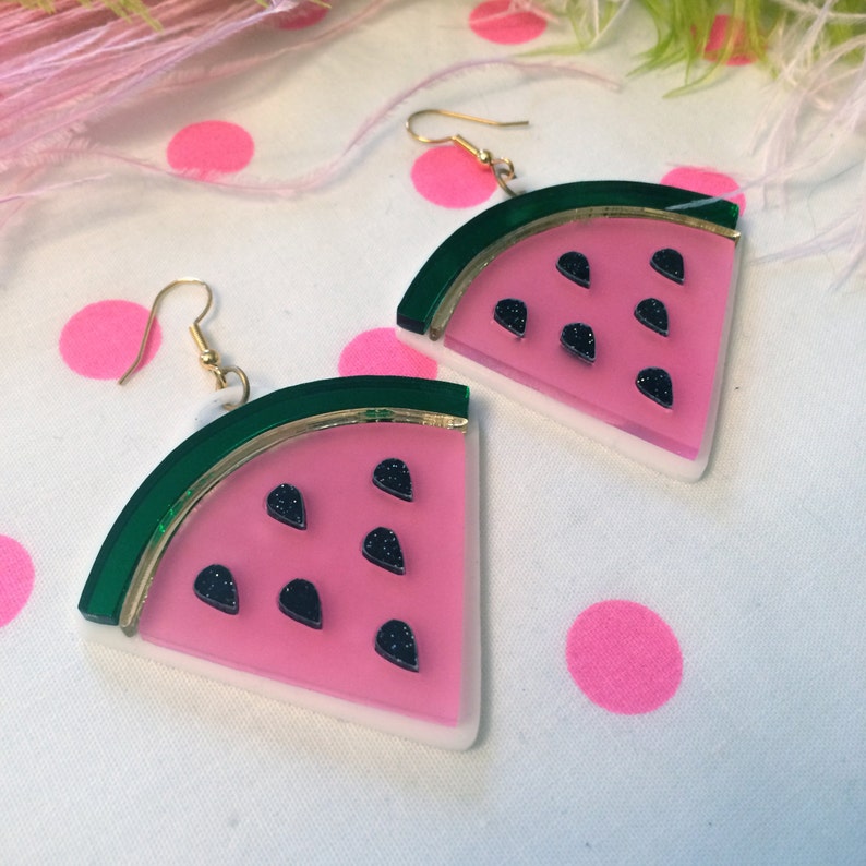 Watermelon Slice Acrylic Laser Cut Earrings image 2