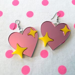 Sparkly Heart Emoji Earrings, Laser Cut Acrylic, Plastic Jewelry