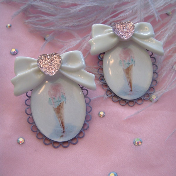 Pastel Ice Cream Cone Cameo Earrings