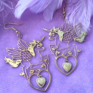 Unicorn Pegasus Gold Earrings