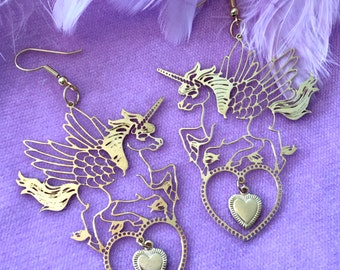 Unicorn Pegasus Gold Earrings