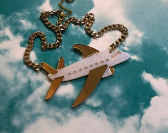 Vacation Airplane Laser Cut Acrylic Necklace, Laser Cut Acrylic, Plastic Jewelry