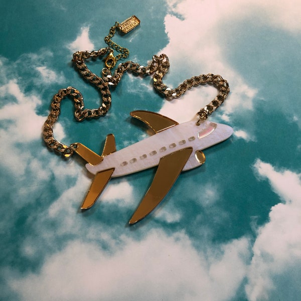 Vacation Airplane Laser Cut Acrylic Necklace, Laser Cut Acrylic, Plastic Jewelry