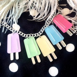 Pastel Ice Pop Popsicle Charm Necklace, Laser Cut Acrylic, Plastic Jewelry