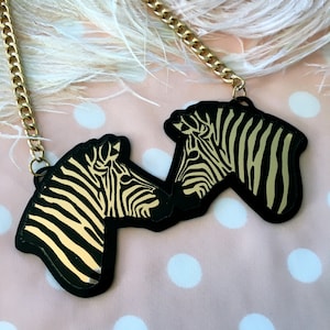 Zebra Black and Gold Necklace, Laser Cut Acrylic, Plastic Jewelry