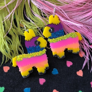 Donkey Piñata Earrings, Laser Cut Acrylic, Plastic Jewelry