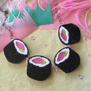 Glitter Sushi Roll Connector Necklace, Laser Cut Acrylic, Plastic Jewelry