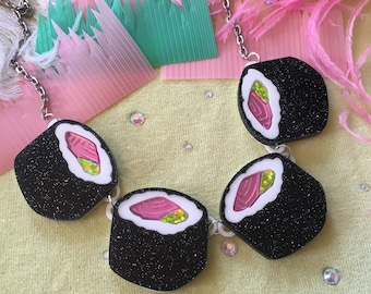 Glitter Sushi Roll Connector Necklace, Laser Cut Acrylic, Plastic Jewelry