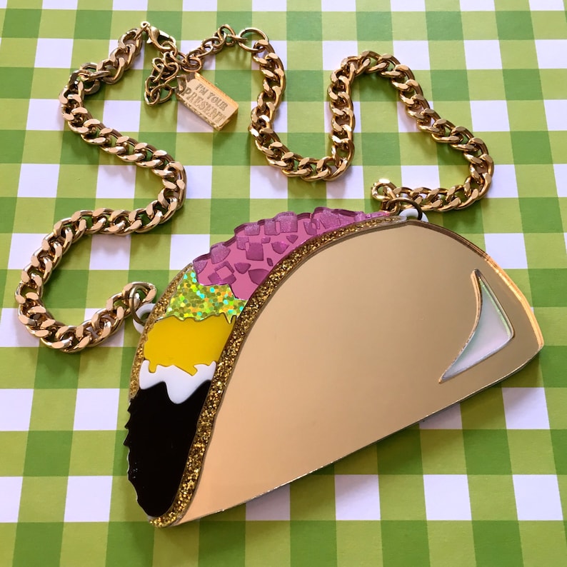 Taco Large Food Mirrored, Laser Cut Acrylic, Plastic Jewelry image 2