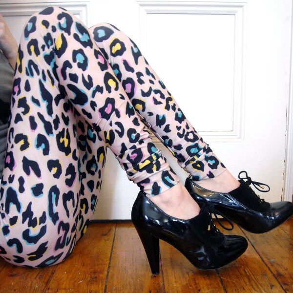 Tan and Neon Leopard Print Leggings MADE TO ORDER