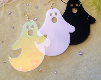 Ghost Earrings in Black, White or Radiant, Laser Cut Acrylic, Plastic Jewelry